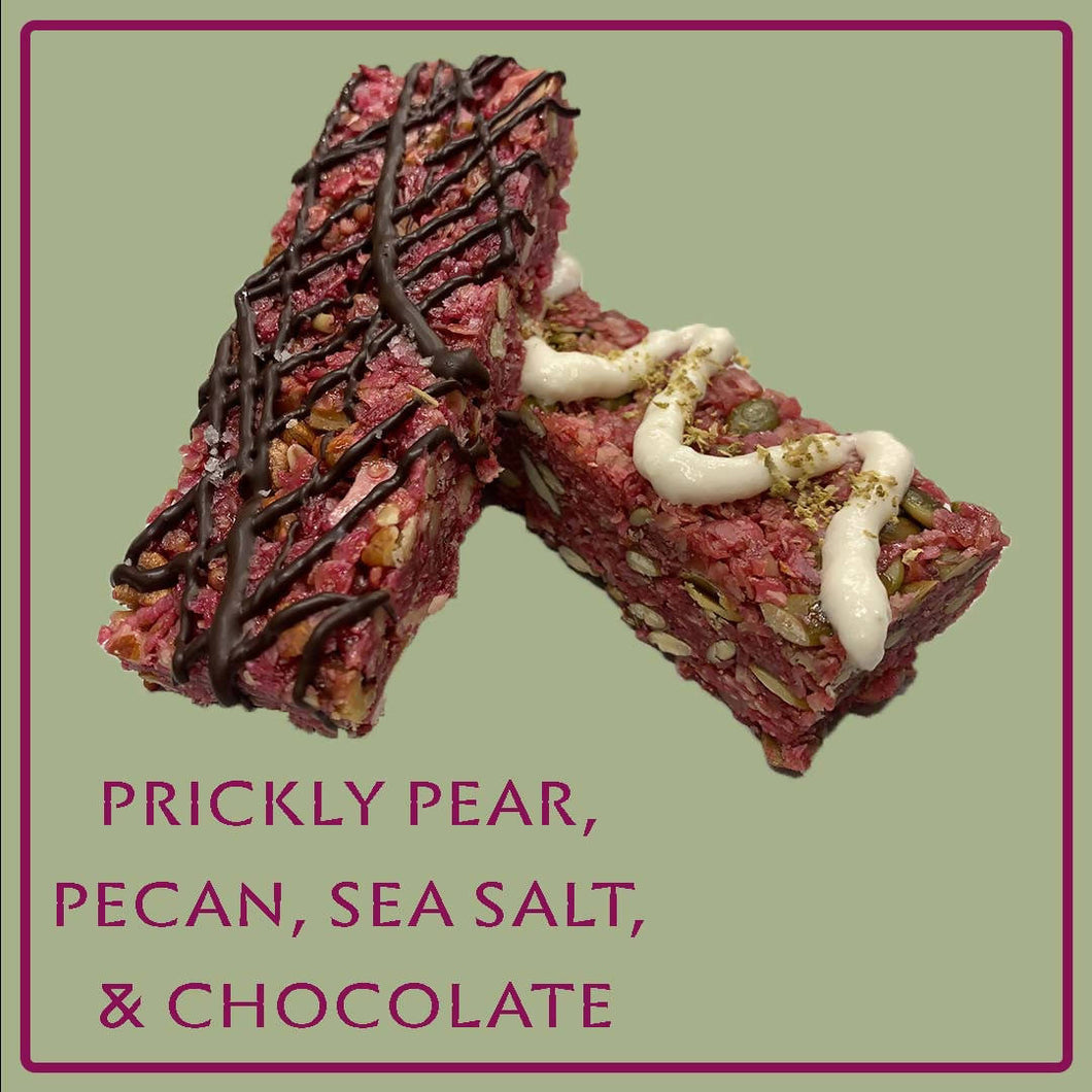 Prickly Pear Pecan Chocolate and Sea Salt Granola Bar